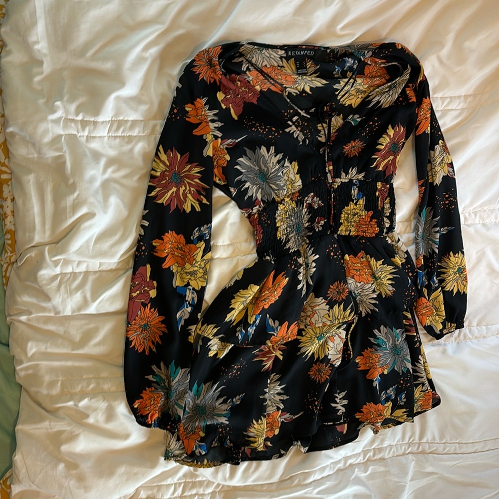 Black Floral Ruffled Dress